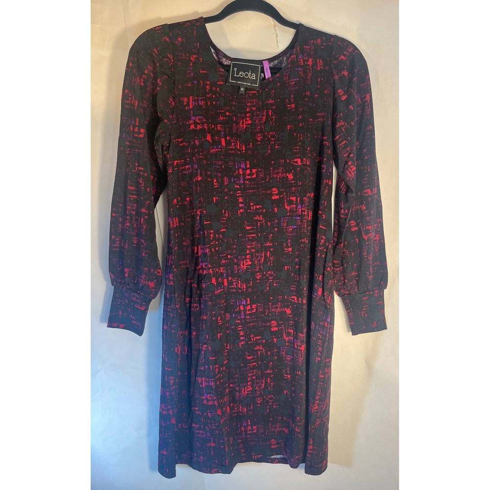Leota High Modern Long Sleeve‎ Dress Red and Black Size XS Made in NY City